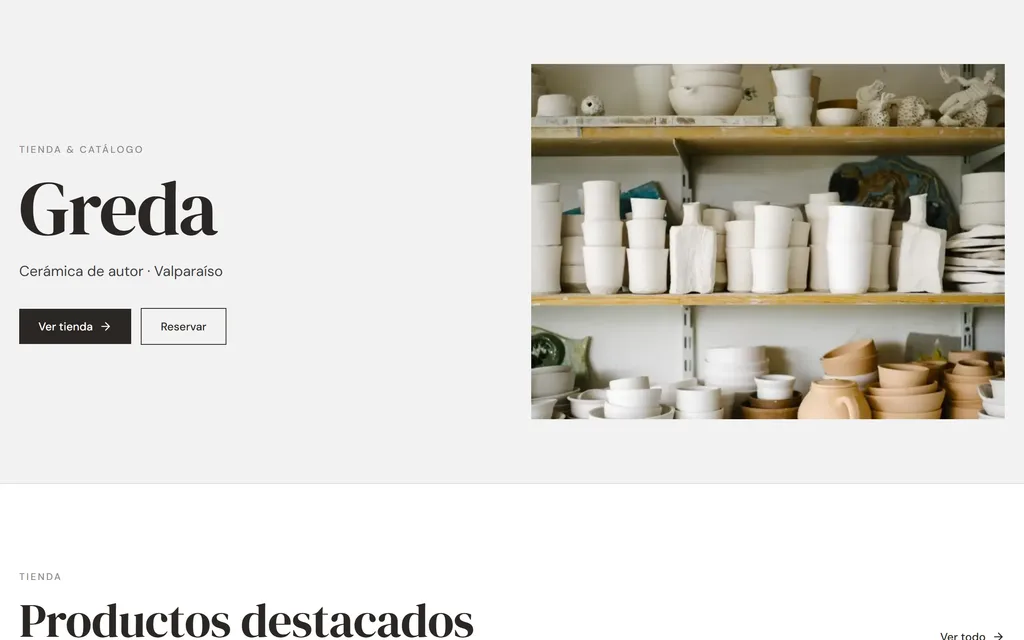 Plantilla Vitrina — así se ve un sitio de cerámica de autor